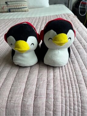 Black White Yellow Penguin Kids Slippers - Toddler 9-12